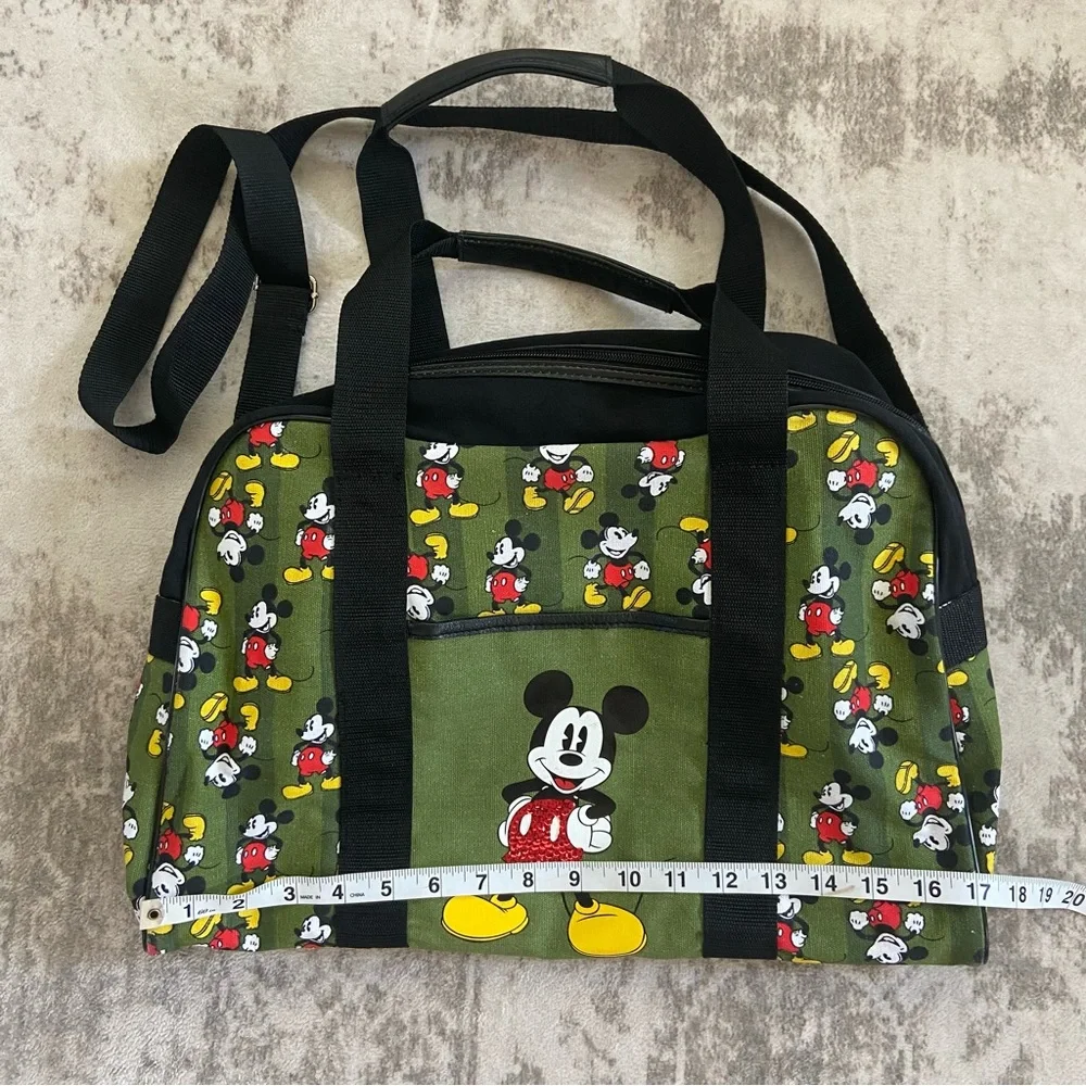 Mickey Mouse Walt Disney Green Canvas Large Tote Diaper Bag Purse Travel - Picture 4 of 12